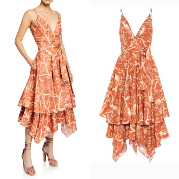 Johanna Ortiz Cacatua Belted Layered Bird Print Cotton Poplin Midi Dress 6 - Picture 6 of 15